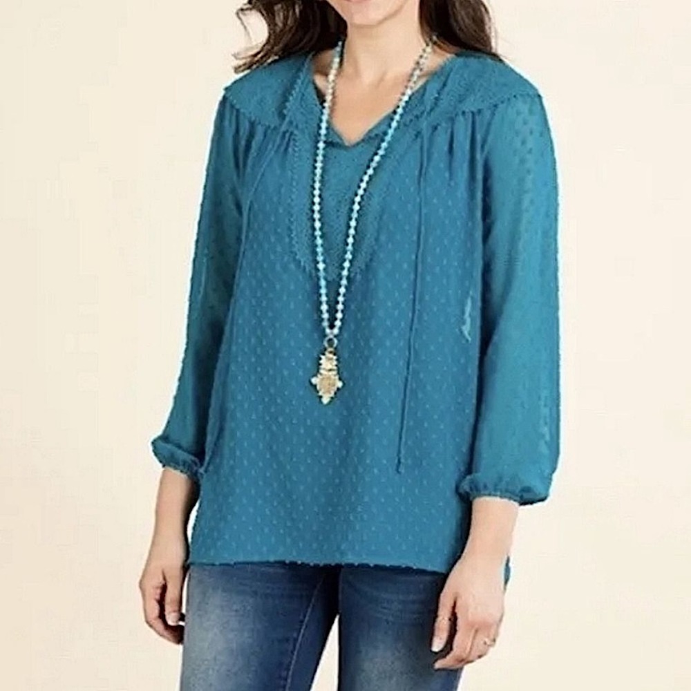 Matilda Jane Chrisma Swiss Dot Sheer Peasant Blouse Top